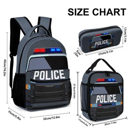 ZCJB-WSRY Cool Police Car School Backpack with Lunch Box & Pencil Case