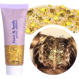 Gel Glitter Gold Face, Halloween Singer Conciertos Music Festival Rave Accessories, Yellow Body Glitter Hair Lentejuelas Face Glitter Paint Maquillaje, Mardi Gras Sparkling Chunky Glitter par