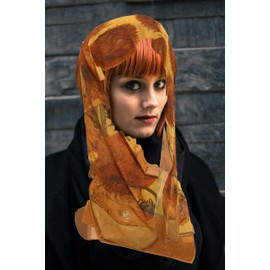 Blazing Autumn Fashion Silk Neck Scarf Van Gogh Art Floral Tie Scarves Headband Shawls and Wraps (Twelve Sunflowers)