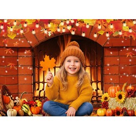 Fall Fireplace Backdrop 7x5ft – Thanksgiving Autumn Harvest Photo Background Autumn Pumpkin Harvest Background Thanksgiving Baby Shower Banner