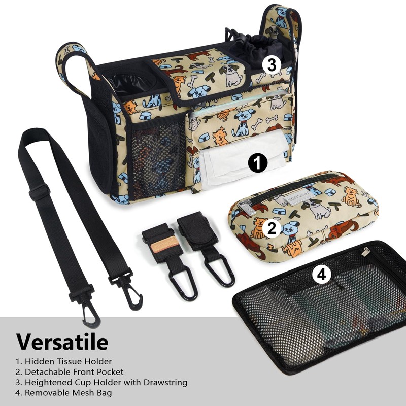 TOPDesign Universal Baby Stroller Organizer, Stroller Caddy with Detachable Mesh