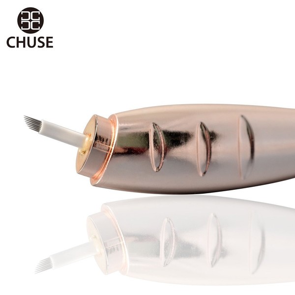 CHUSE M66 Microblading Pen 7 SLOPED Disposable Pen with Sterilized Micro Blades Gold (Pack of 5)