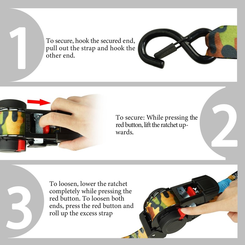 ANLULOAD Retractable Ratchet Strap(1.5in x 13ft),S Hook Retractable Tie Down
