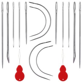 SAVITA 14pcs Sewing Needles, Multiple Styles Embroidery Thread Needle Eye Blunt Needles Curved Needles with 2pcs Needle Threaders for Upholstery Carpet Leather Canvas Repair