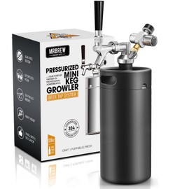 MRbrew 128oz Black Mini Keg Growler Portable Draft Beer Dispenser System Pressurized Stainless Steel Beer Growler Tap System Home Mini Kegerator, with Professional Beer Tap and CO2 Regulator