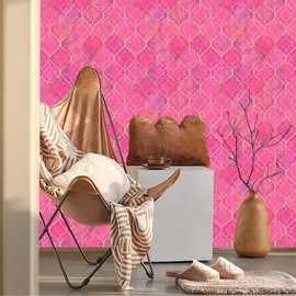 MuralPeel Modern Pink/Golden Krystal Mosaic Peel and Stick Wallpaper Self Adhesive Removable Easy Peel Off Stick on Wall Paper for Bedroom Cabinet Renter Friendly