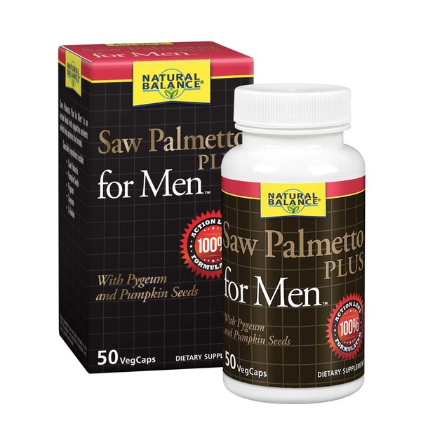 Natural Balance Saw Palmetto Plus for Men’s Prostate Health | Urinary Frequency & Flow Support w/Pygeum & Pumpkin Seeds | 50 VegCaps, 25 Servings