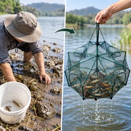 65cm 8-Hole Foldable Fishing Net for Shrimp, Crayfish & Small Fish – Nylon Mesh Drive-In Net for Outdoor Fishing