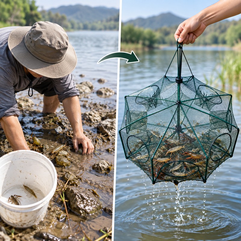 65cm 8-Hole Foldable Fishing Net for Shrimp, Crayfish & Small