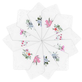 Aysatogc 12PCS Ladies Handkerchiefs, Vintage Floral Lace Hankies Cotton Embroidery Lace Handkerchiefs for Women Wedding Party Tea party Favors