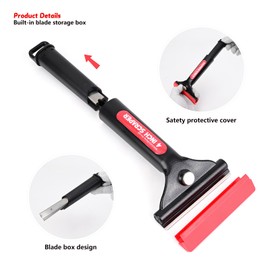 EHDIS Razor Blade Scraper, 4 In Metal Floor Adhesive Remover Tool with Blade Storage Box,10PCS Replacement Blades for Cleaning Stove Top, Windows, Glass,Door