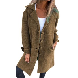 CHARTOU Women Long Cardigan Notched Collar Button Down Loose Fit Knit Blazer Sweater Jacket (Large, Brown)