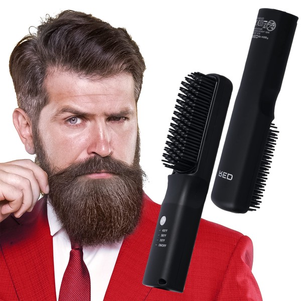 Red by Kiss Alisador de barba y cabello, apagado automático seguro, cepillo para polvo de barba 2 en 1