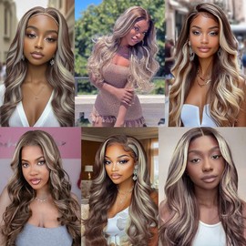 Dokksiiia Blonde Ombre Bundles P4613 Highlight Body Wave Dark Brown and Light Blonde Human Hair Bundles Brazilian Human Hair Sew-In Weave Extensions (14/16/18 Inch) for Black Women