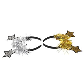Healeved 2pcs Glitter Star Headband Year Eve Accessories Sparkling Holiday Party Headwear with Gold and Silver Stars for Christmas and Year's Celebrations