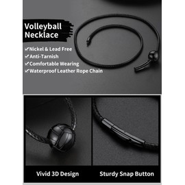 ChainsHouse Black Volleyball Necklace Pendant Charm Ball Sport Necklaces for Men Wax Rope Chain Mens Sports Jewelry Volleyball Gifts for Sports Fan