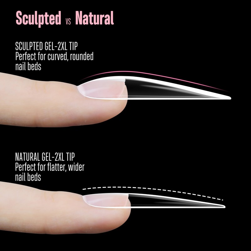 NOVO OVO Sculpted XXL Stiletto Nail Tip for Curved Nails,