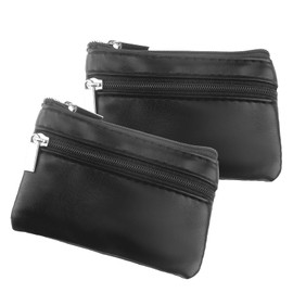 2 pieces leather key case, 11 x 8 cm, key bag, leather, faux leather, black, for men and women, car key case with zip compartment and key ring, Black and black, Modern