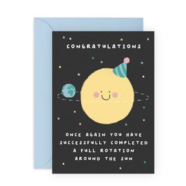 Birthday Card for Him Her - Cute Birthday Greeting Cards Men And Women - Space Planets - Funny Birthday Cards for Mum Dad Son Daughter - Comes With Fun Stickers - By Central