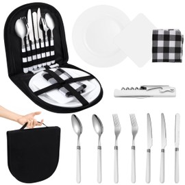 Camping Cutlery Set Portable 13 Pieces Stainless Steel Picnic Set Crockery Set with Spoon Fork Bowl for Picnic Camping 2 People