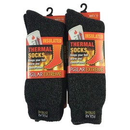 Polar Extreme Mens Thermal Socks Black/Gray 10-13 US Pack of 2