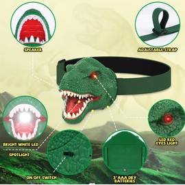 TooToo Dinosaur Headlamp for Kids with Adjustable Headband Camping Essentials