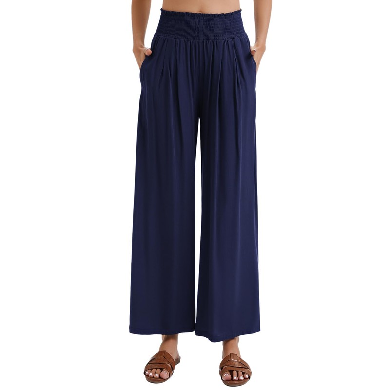 ZXIHZF Women’s Summer Palazzo Pants Wide Stretch Smocked Waist Lounge