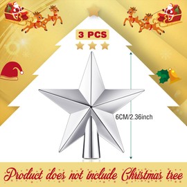 Hanaive 3 Pcs Mini Christmas Tree Topper Small Star Christmas Treetop Ornaments for Mini Tree Holiday Decorative Star for Xmas Home Decor(Silver,2.36 Inch)