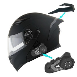 1Storm Motorcycle Modular Full Face Flip up Dual Visor Helmet + Spoiler Bundle with Freedconn Motorcycle Bluetooth Headset: HB89 Matt Black