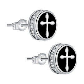 Micory Black Earrings Silver 925 Women's Hypoallergenic Round Stud Earrings with Cubic Zirconia, Jewellery Gifts for Men Women, Silver, Cubic Zirconia