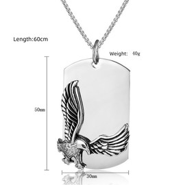 Eagle Necklace for Men Women, Stainless Steel Chain with Eagle Pendant for Men Women, CQHODFYA Jewellery Gift, Silver Chain 23.6 Inches with Gift Box, Stainless Steel