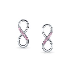 Classic Cubic Zirconia Eternity Pink CZ Accent Pave Romantic Love Knot Symbol Eternity Infinity Stud Earrings For Women Teens Girlfriend .925 Sterling Silver