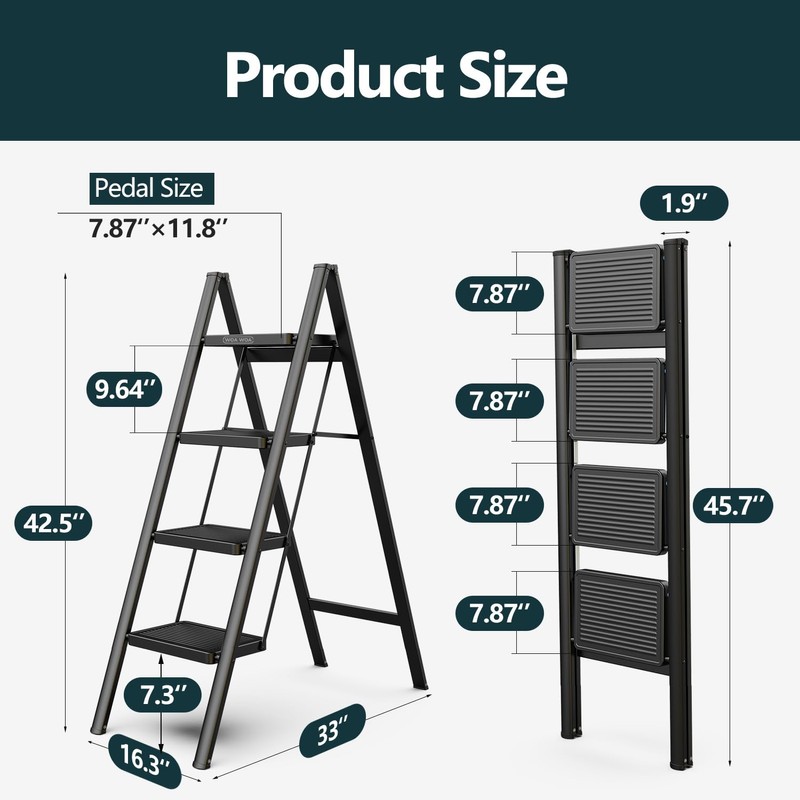 WOA WOA 4 Step Ladder, Folding Step Stool with Non-Slip