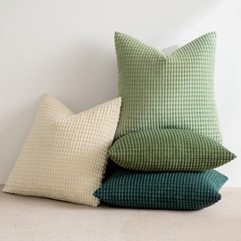 MIULEE Cushion Covers Christmas Striped Corduroy Fabric Square Throw Pillow Cover Decorative Pillowcases with Invisible Zipper for Sofa Chair Couch Bedroom 16x16 inch 40x40 cm 4 Pieces Light Green