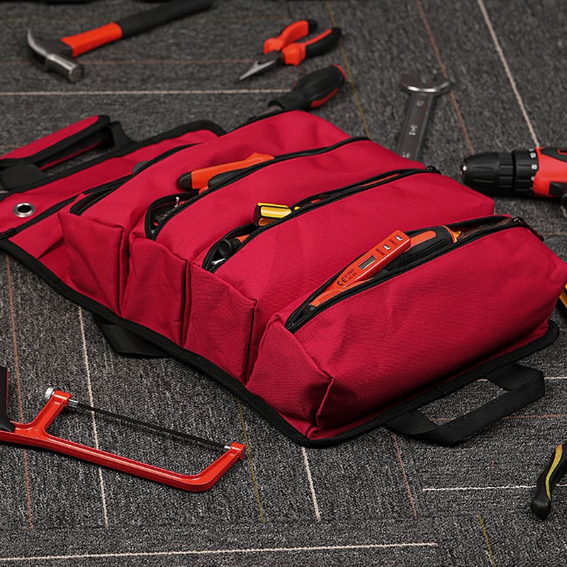 Tool Roll Bag Large Capacity 5 Grids Waterproof Portable Canvas