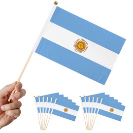 12 Piece Small Argentina Flag, 5 x 8 Inch Inserted on Stick Handheld Mini Small Argentina Flag with Safety Spear Top, Patriotic Holiday Yard Decorations