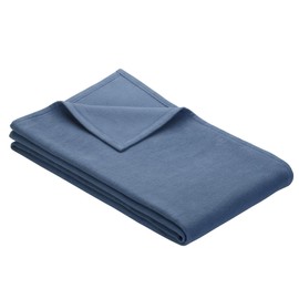 IBENA Cotton Pure Queen Size Jacquard Woven Bed Blanket - Steel Blue