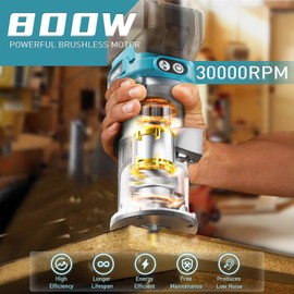 MtiolHig Cordless Compact Router Compatible with Ma-kita Battery (Bare Tool), 6 Variable Speeds Router Tool for Woodworking, 800W Fixed Base Wood Router with Trim Router Bits