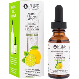 Pure Inventions- “Antioxidante Vitamina C + Electrolitos Sabor a Lima Limón Gotas de Infusión de Agua Sin Azúcar, Calo