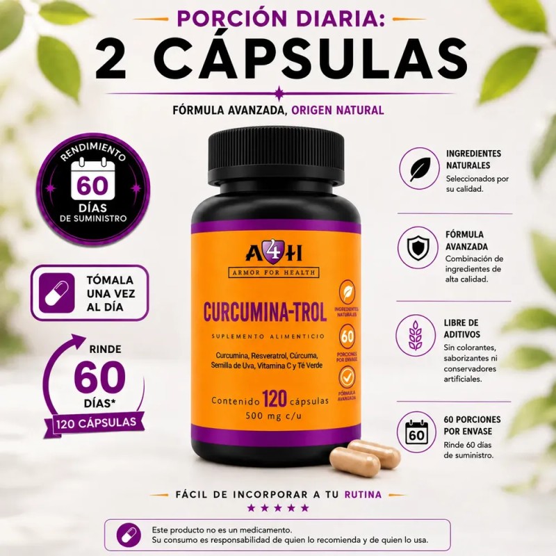 Suplemento A4h Resveratrol Curcumina Antioxidante 120 Caps