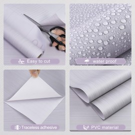 HorryHaus Grasscloth Peel and Stick Wallpaper Textured Fabric Contact Paper Faux Linen Self-Adhesive Waterproof Vinyl Wall Paper for Cabinet, Shelf Linen, Bathroom, Bedroom Silver Grey 15.7"x118"