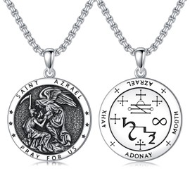 Seiyang Saint Azrael Necklace for Men 925 Sterling Silver St Azrael Medal Angel of Death Azrael Pendant Archangel Azrael Necklace Protection Jewelry Religious Gifts for Men