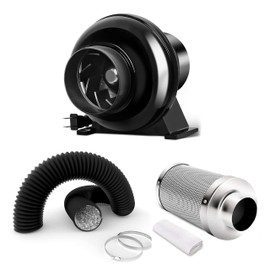 iPower 4 Inch 195 CFM Inline Fan, Air Circulation Vent Blower, Air Carbon Filter and 8 Feet Flexible Ducting for Grow Tent Ventilation, Exhaust, HVAC Heating Cooling