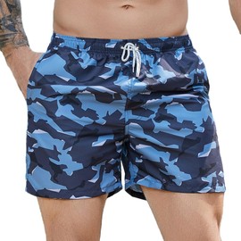 Dminyak Mens Swim Trunks Quick Dry Bathing Suit Swim Shorts - Blue Camo Print Board Shorts Swimwear, Size M