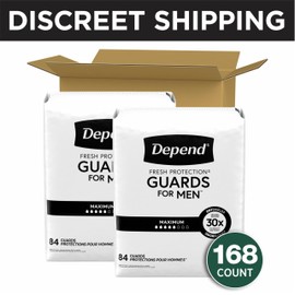 Depend Guards Incontinence Pads for Men, Maximum Absorbency, 168 Count (2 Packs of 84), Packaging May Vary