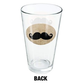 LOGOVISION Curly Mustache 16 oz Pint Glass, Tempered Glass, Printed Design & A Perfect Fan Gift | Great for Cold Beverages, Soda, Water
