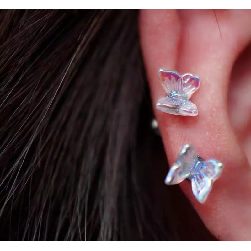 A Pair Women Stainless Steel AB Resin Butterfly Screw Back
