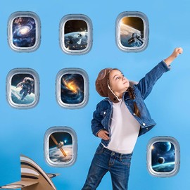 SUPERDANT 3D Wall Sticker Universe and Galaxy 3D Wall Sticker Plane Hanging Window Wall Sticker Space Wall Art Sticker Vinyl Wall Sticker for Boys Children's Room Nursery Classroom