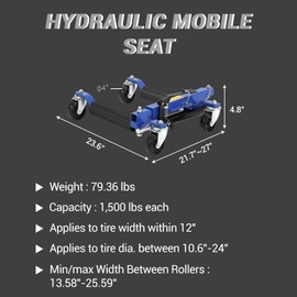 Car Wheel Dolly Jack, 3000LBS Capacity Wheel Dolly with Hydraulic Tire Jack & Twin Rollers, Heavy Duty Rollers with Foot Pedal for Tire Auto Repair Moving - Set of 2