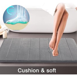 Yimobra Memory Foam Bath Mat Set, Non Slip Super Water Absorption Soft Bathroom Rugs, Thick, Dry Fast, Machine Washable for Bathroom Floor Mat, 43x61+81x51 cm, Gray